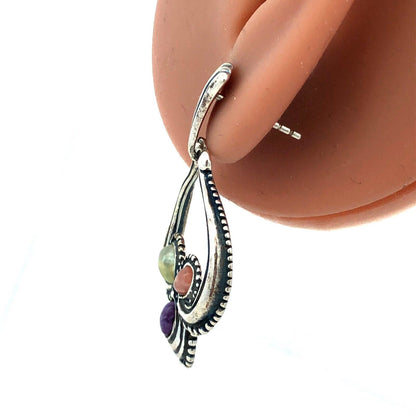 Native American Carolyn Pollack Sterling Silver Multi Gemstone Dangle Earrings