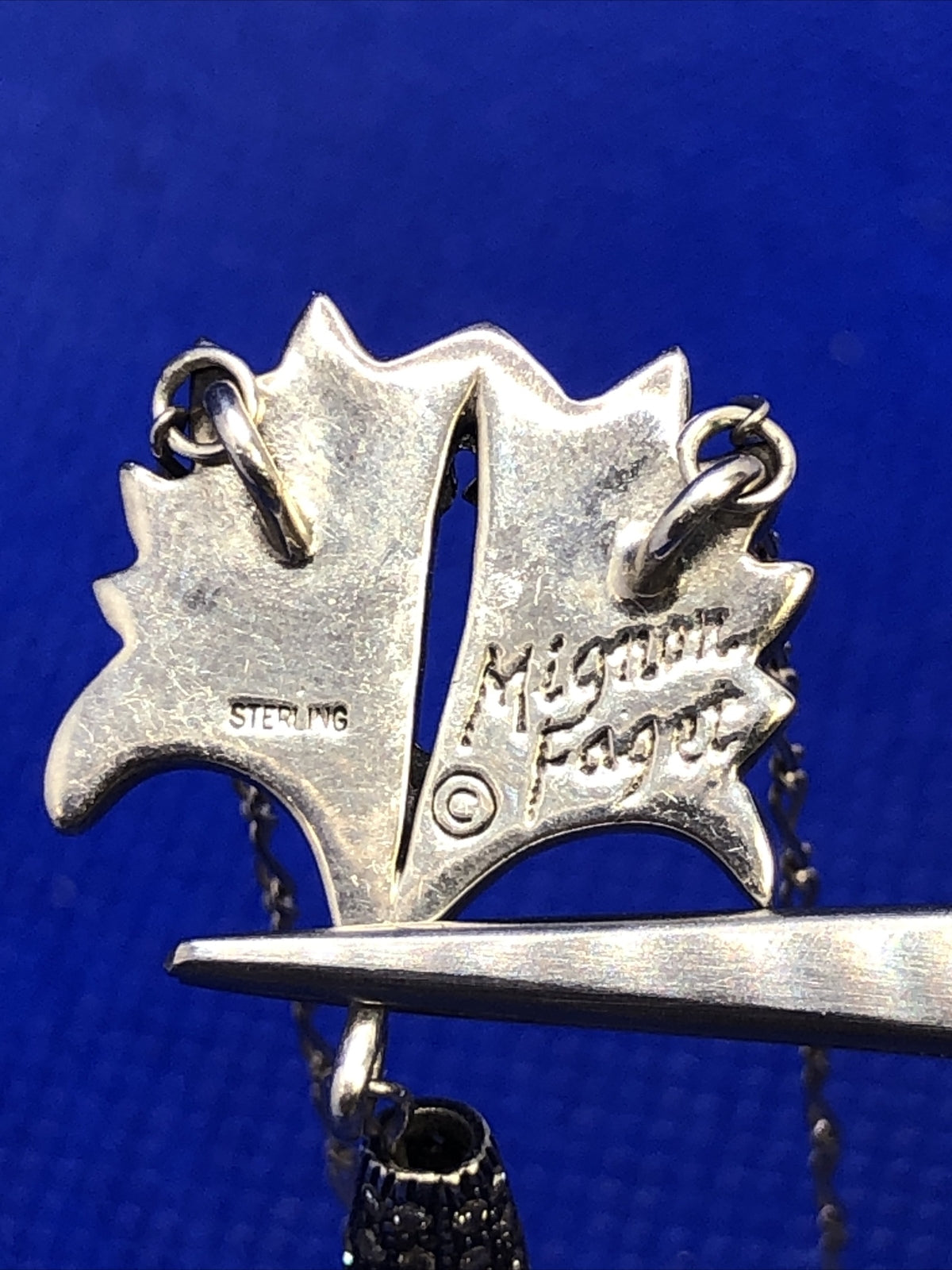 Designer Mignon Faget 925 Sterling Silver Diamond Acanthus Leaf Pendant Necklace