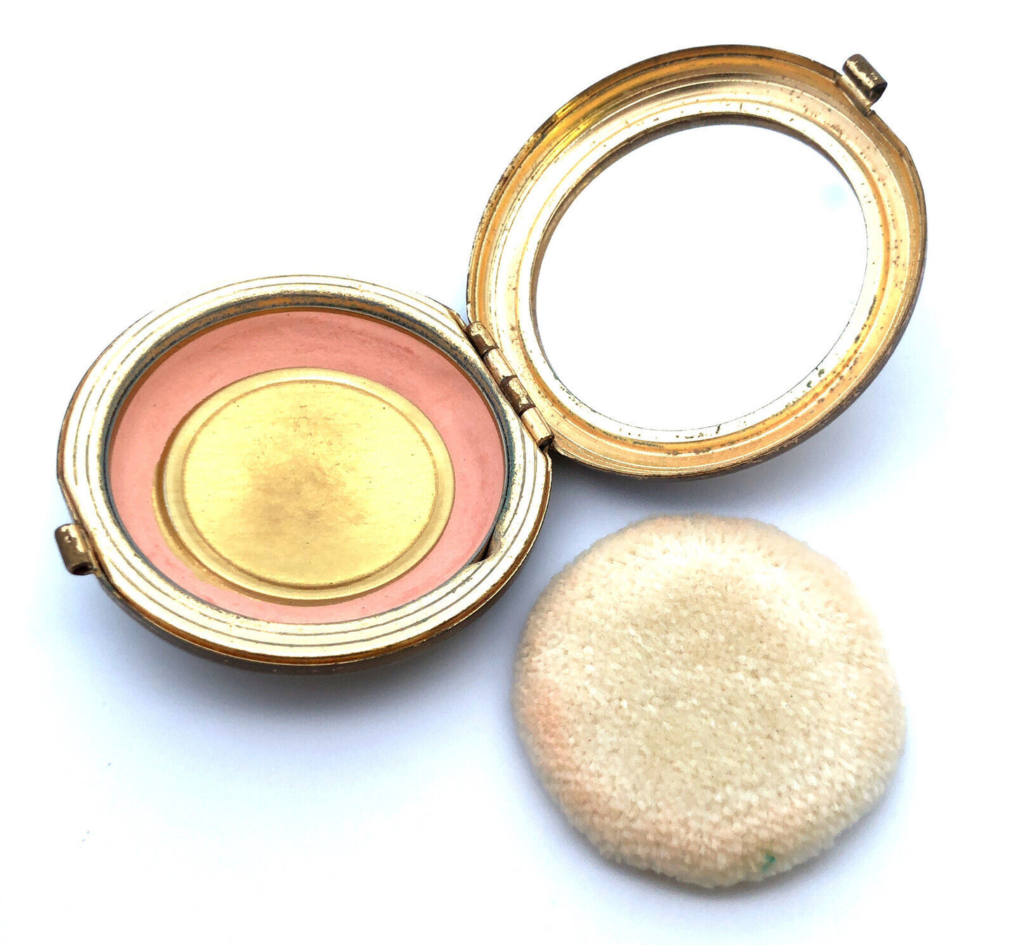 Vintage Estee Lauder Gold Tone Guilloche Carved Cameo Mirror Compact