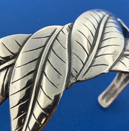 Stunning Sterling Silver 925 Leaf Branch Nature Openwork Cuff 6.5" Bracelet