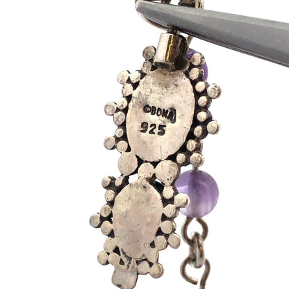 925 Sterling Silver Amethyst Beaded Pendant Necklace Lariat