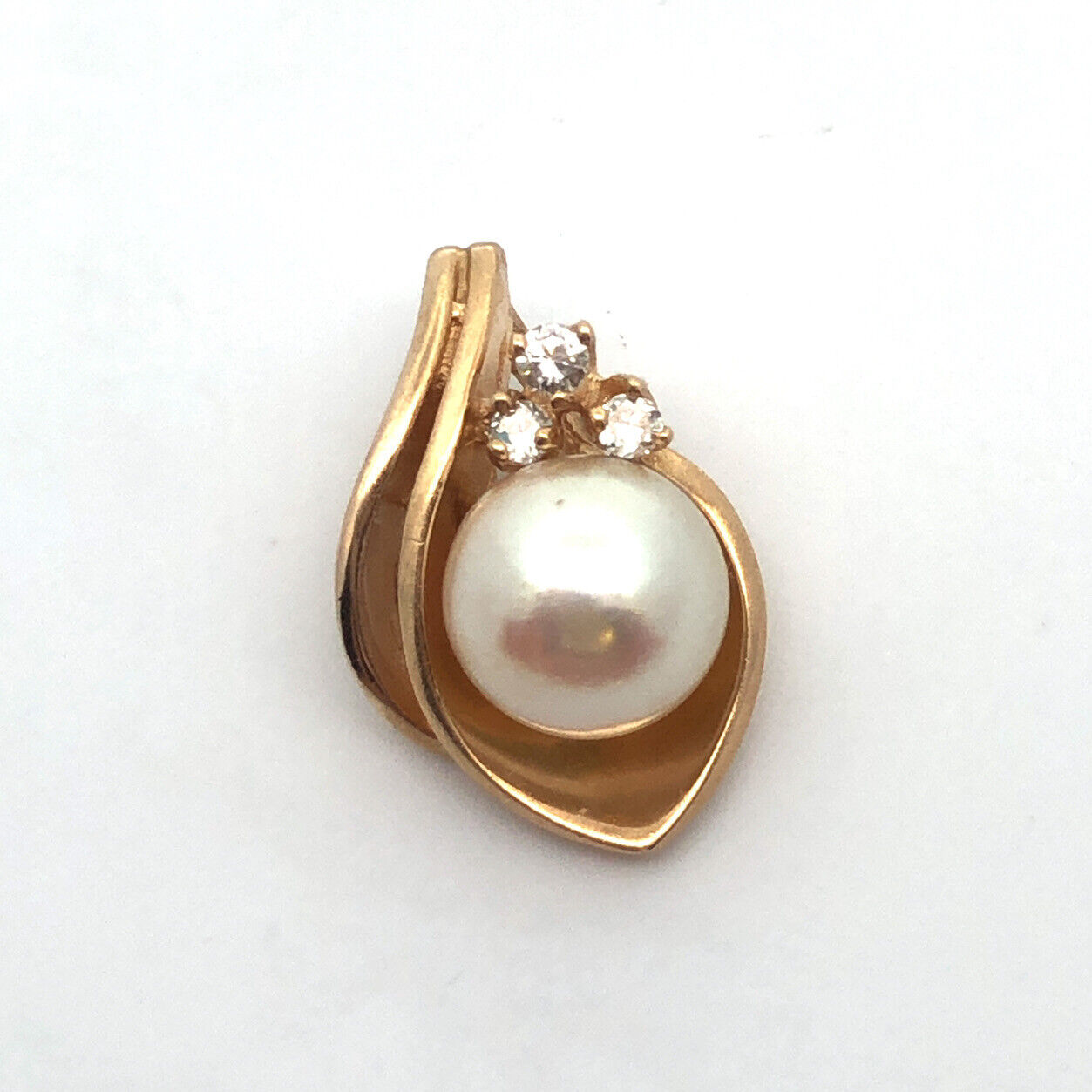 Designer 14K Yellow Gold Pearl Diamond Accented Anniversary Drop Pendant