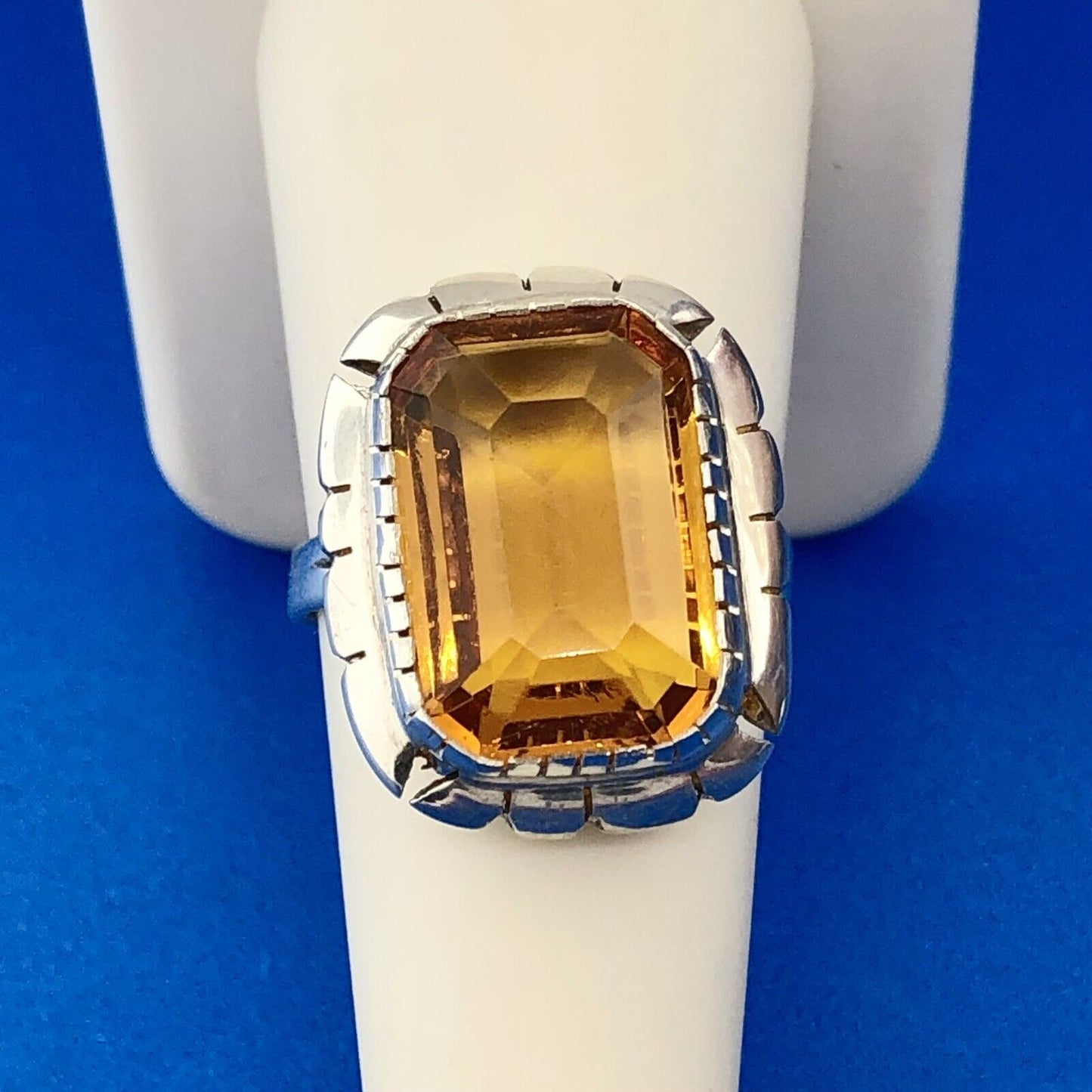 Designer 925 Sterling Silver Rectangle Orange Cubic Zirconia CZ Solitaire Ring