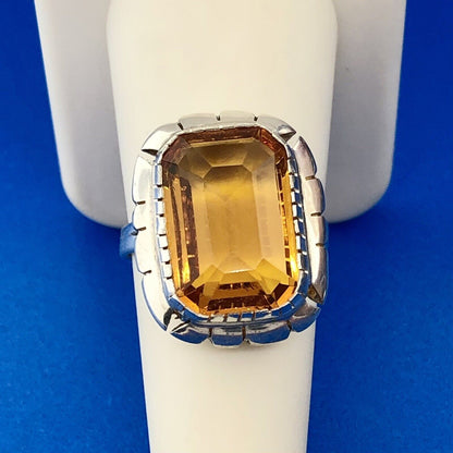 Designer 925 Sterling Silver Rectangle Orange Cubic Zirconia CZ Solitaire Ring