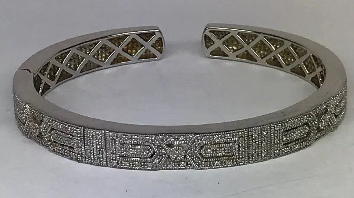 Designer Sterling Silver 925 Diamond Filigree Open Work Hinged Cuff Bracelet
