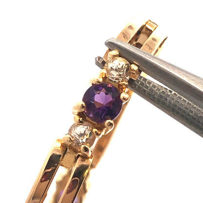 14K Yellow Gold Amethyst White Topaz Accented Station Tennis Bracelet