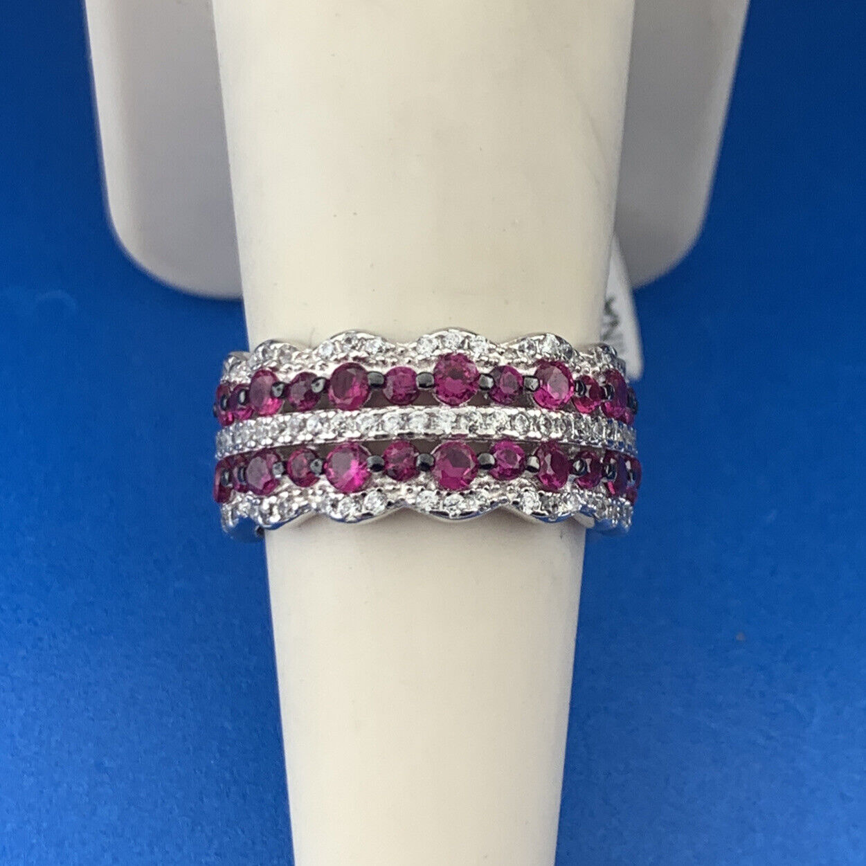 Designer Fuzion Creations Sterling Silver 925 Red Spinel CZ Accent Ring Size 7