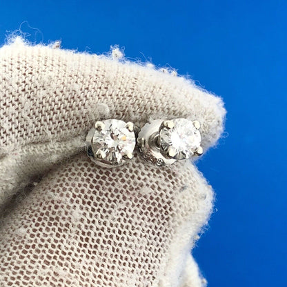 Stunning Classic Elegant 14K White Gold Diamond Solitaire 4-Prong Stud Earrings
