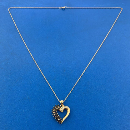 Vintage 14K Yellow Gold Sapphire Cluster Diamond Accented Heart Necklace