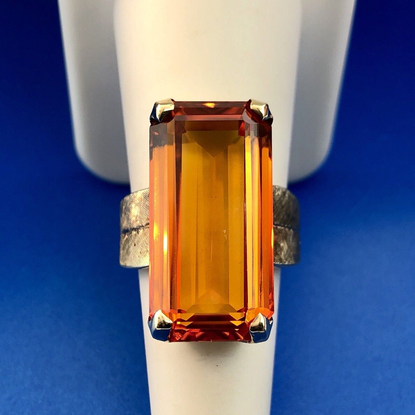 Art Deco Esemco 10K Yellow Gold Orange Sapphire Statement Cocktail Ring