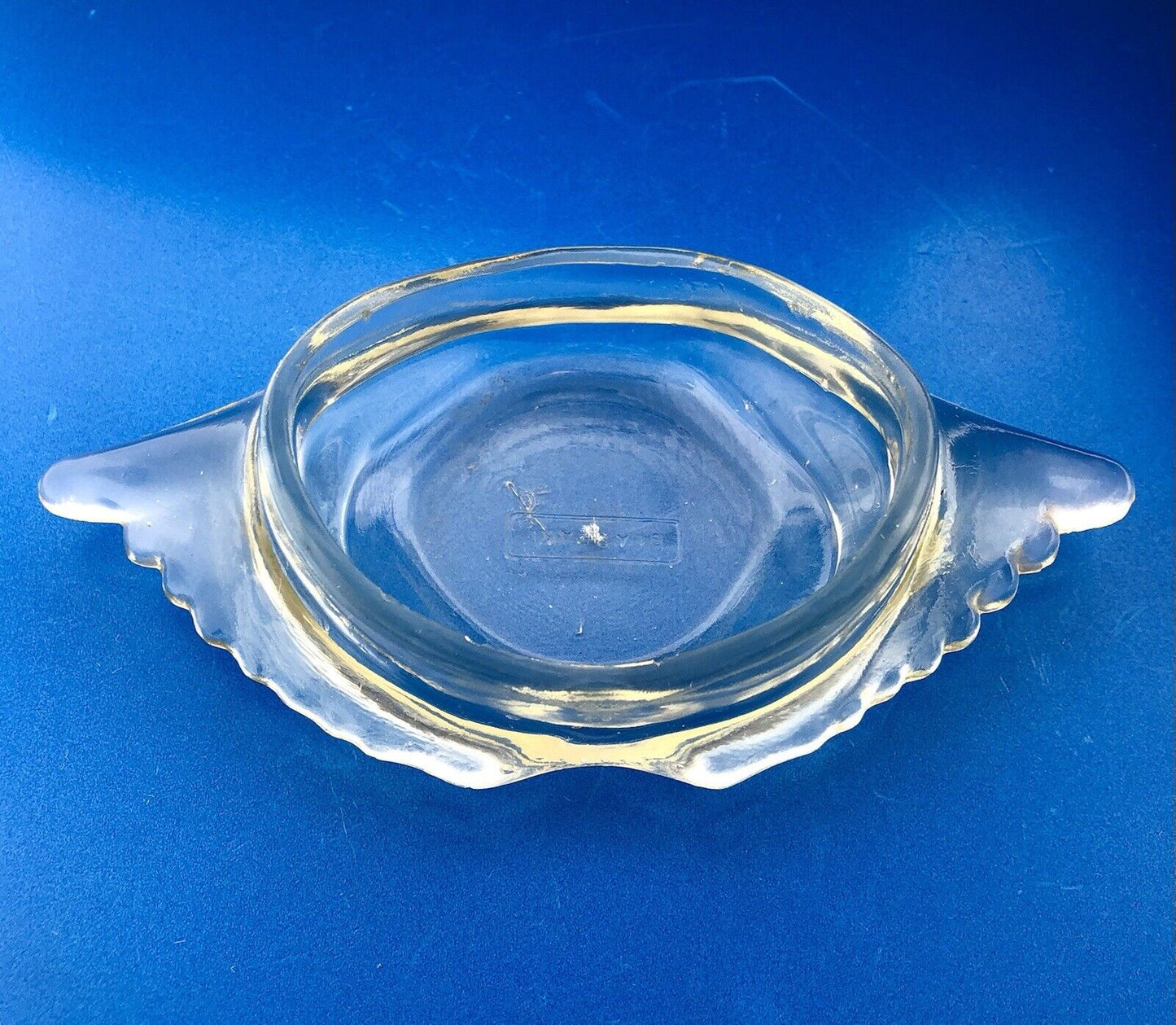 Mid Century Glass Bake Patent 124842 Clear Glass Stuffed Crab Mold Dish