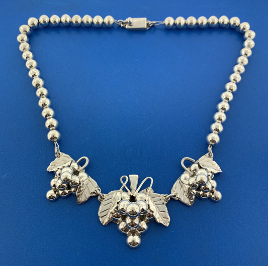 Taxco Mexico Designer TS-79 Sterling Silver 925 Grape Vine 19" Beaded Necklace