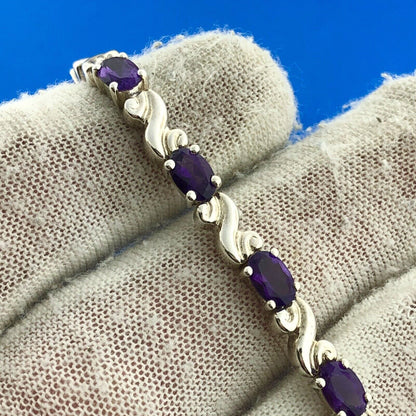 Sterling Silver 925 Oval Amethyst S Link February Anniversary Tennis Bracelet