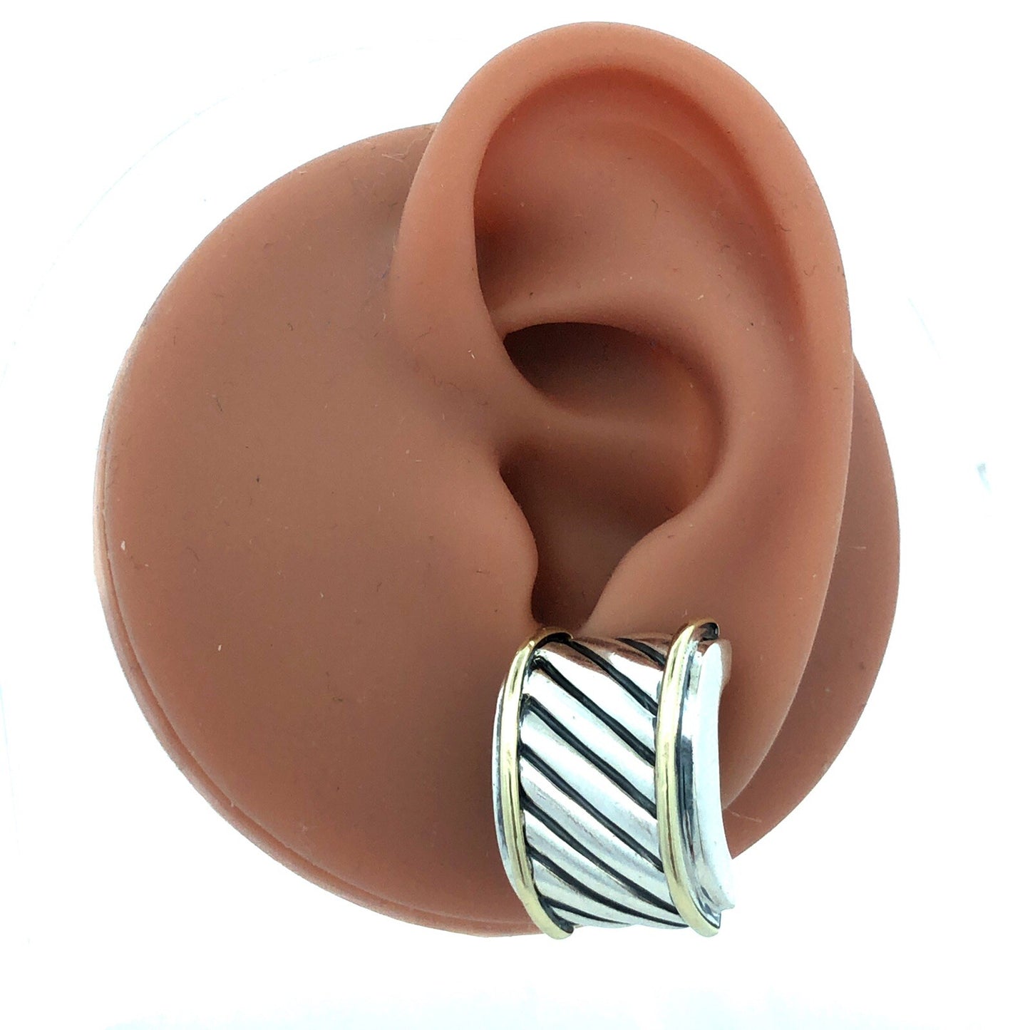 David Yurman 925 Sterling Silver 14K Gold Throroughbred Cable Wide Stud Earrings