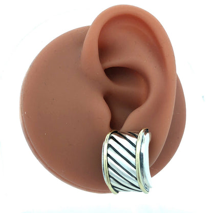 David Yurman 925 Sterling Silver 14K Gold Throroughbred Cable Wide Stud Earrings