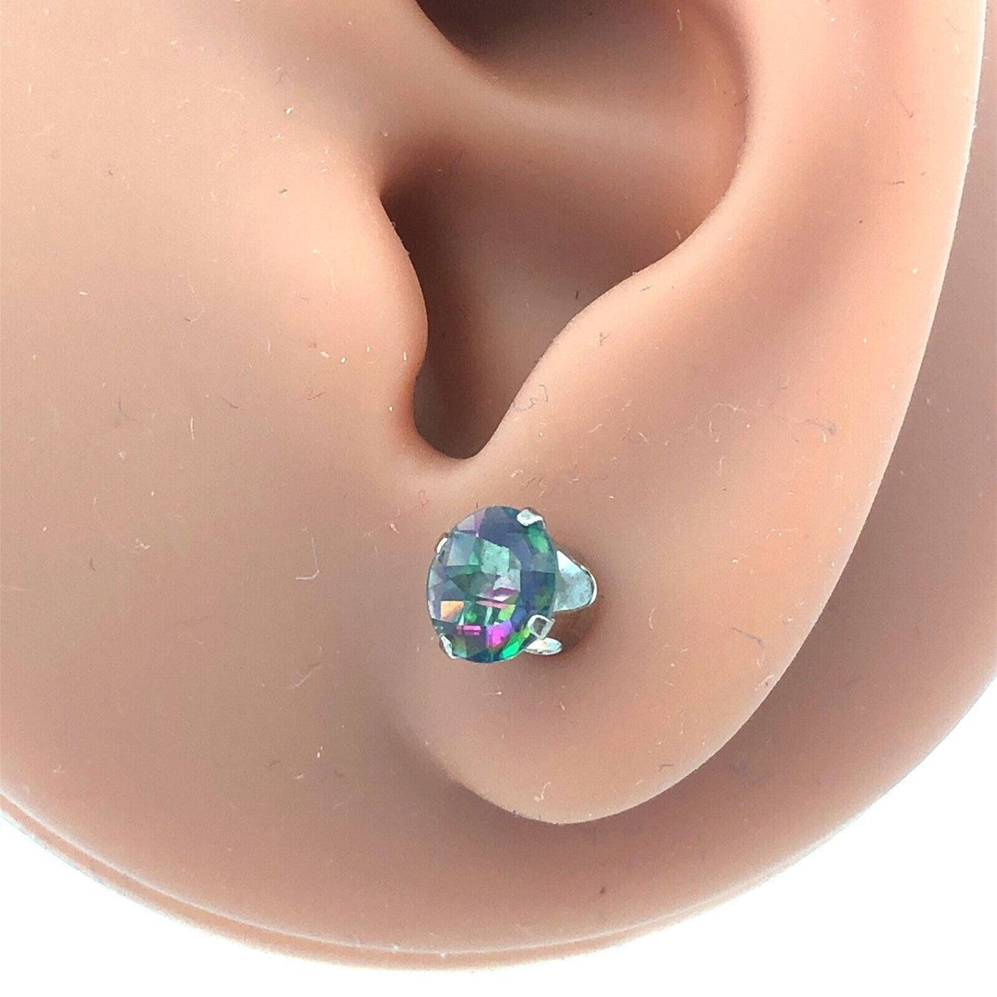 14K White Gold Round Mystic Topaz Solitaire Stud Earrings