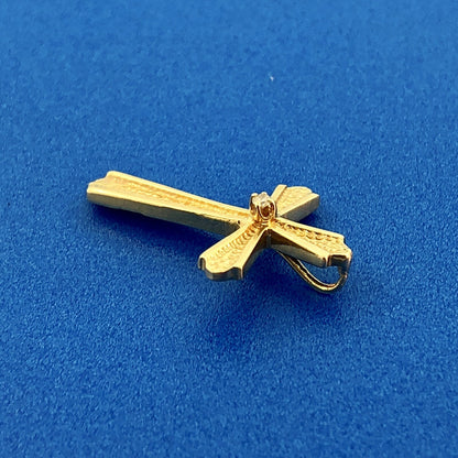 Classic 14K Yellow Gold Diamond Textured Polished Cross Easter Communion Pendant