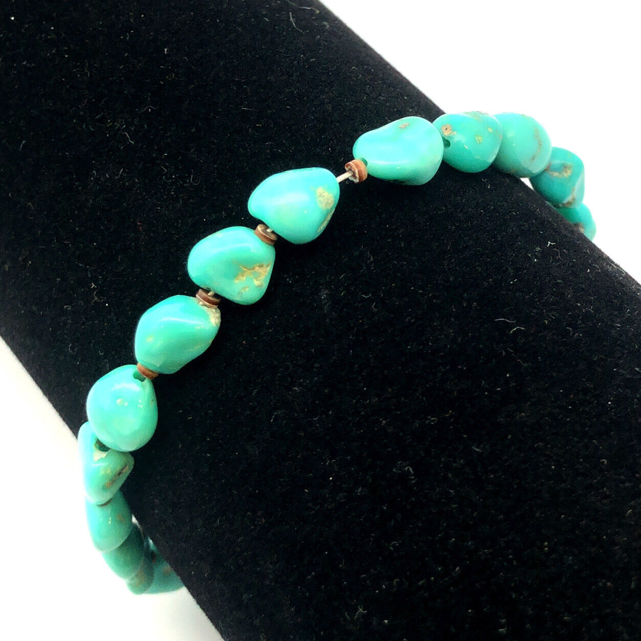 925 Sterling Silver Irregular Natural Turquoise Chunky Bead Bracelet