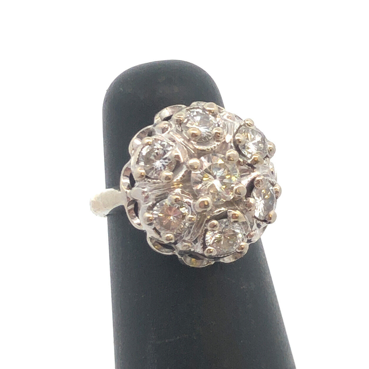 Vintage 14K White Gold Diamond Cluster Dome Ring