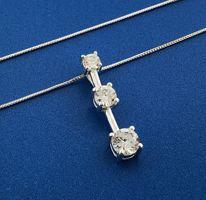 Stunning Sterling Silver Cubic Zirconia CZ Three Stone Journey Pendant Necklace