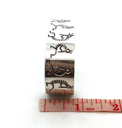 Native American 925 Sterling Silver Kokopelli Fertility Luck Open Cuff Bracelet