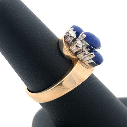 Gorgeous 14k Yellow Gold Cabochon Lapis Lazuli Diamond Bypass Ring Size 7.25