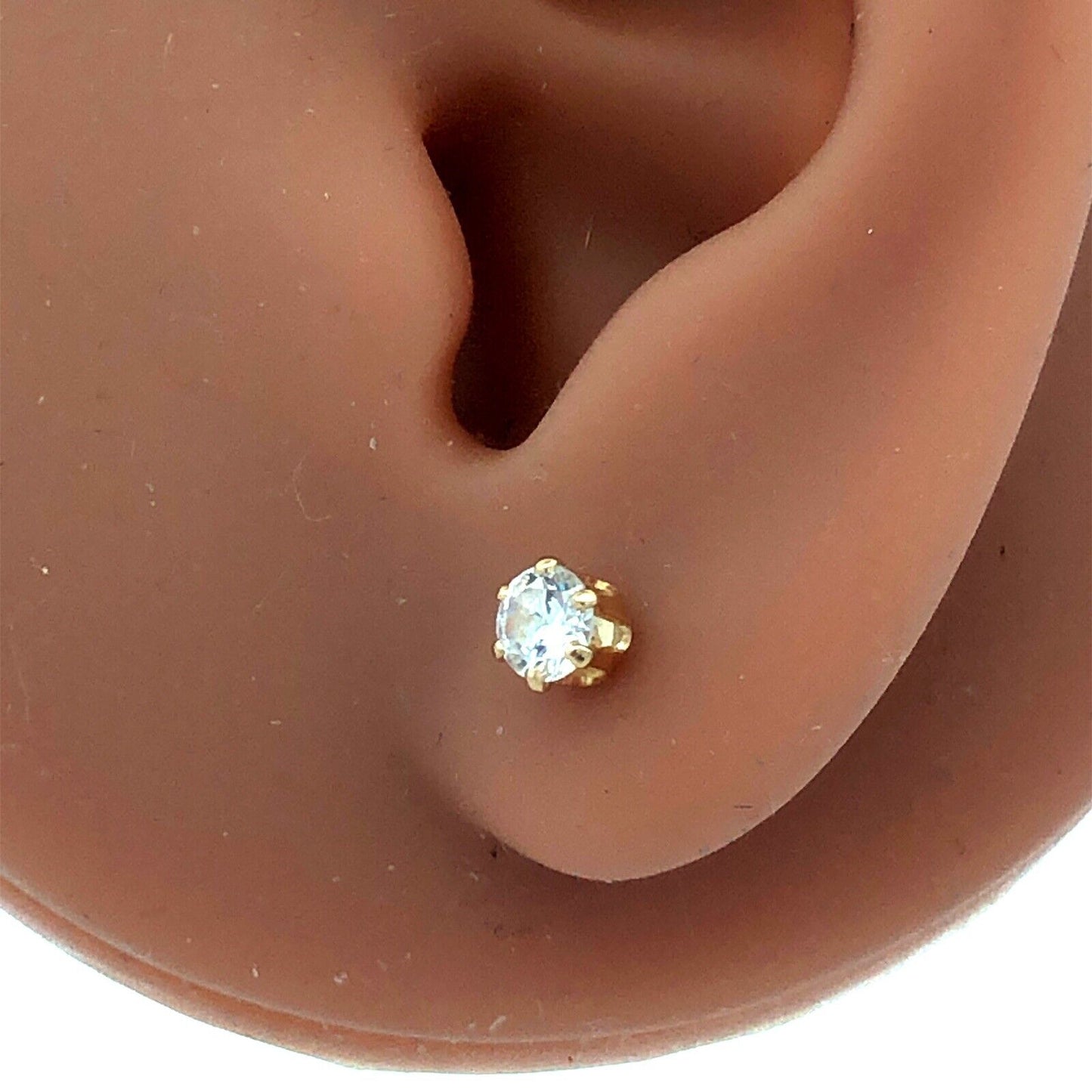 Designer DDC 14K Yellow Gold Round Cubic Zirconia CZ Solitaire Stud Earrings