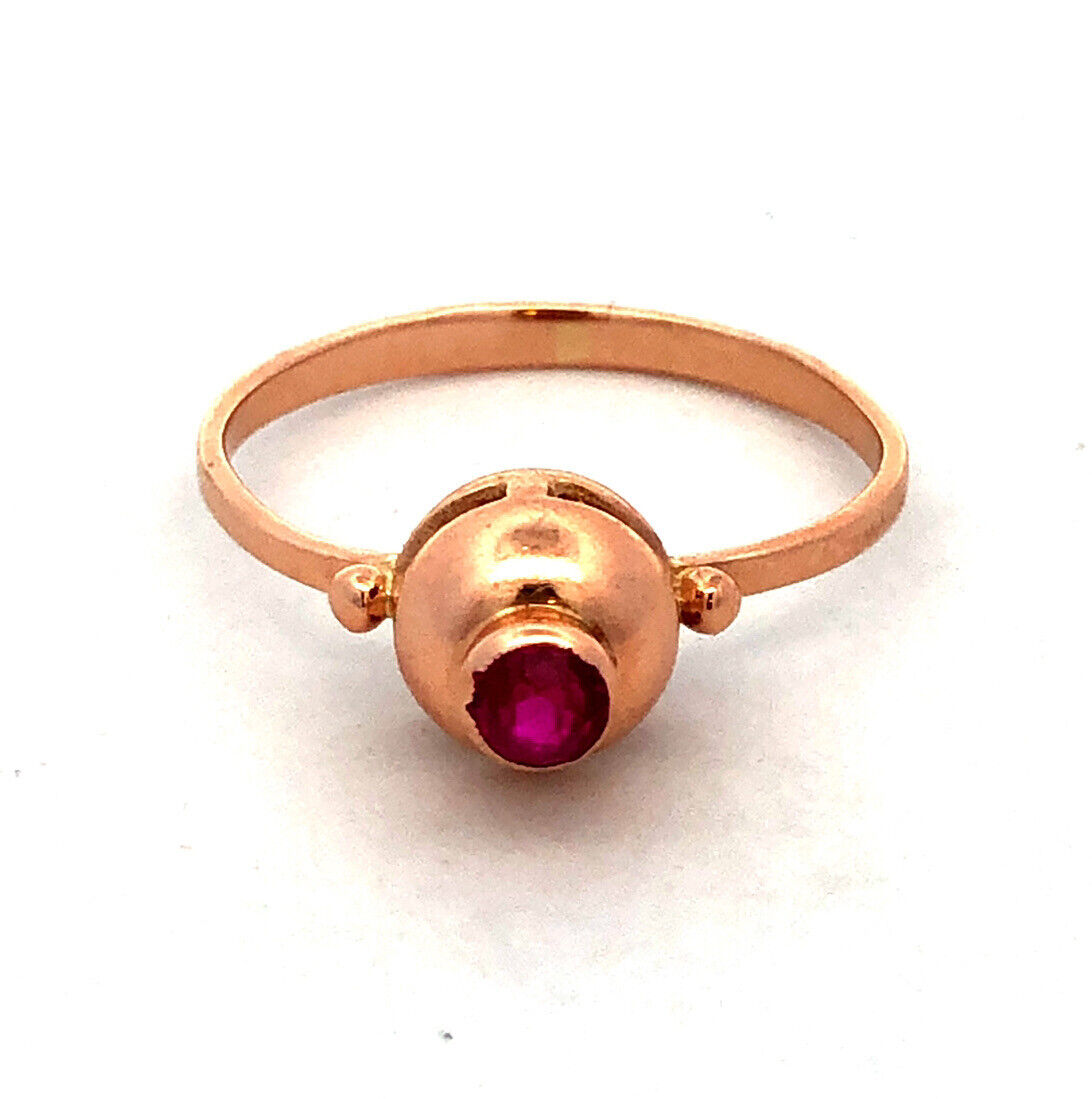 14K Rose Gold Designer Round Ruby Solitaire July Birthstone Dome Ring