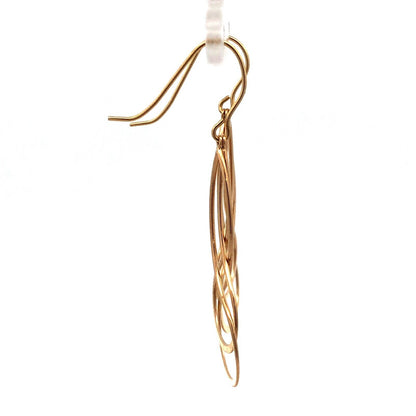 14K Yellow Gold Swirl Modernist Hook Dangle Earrings