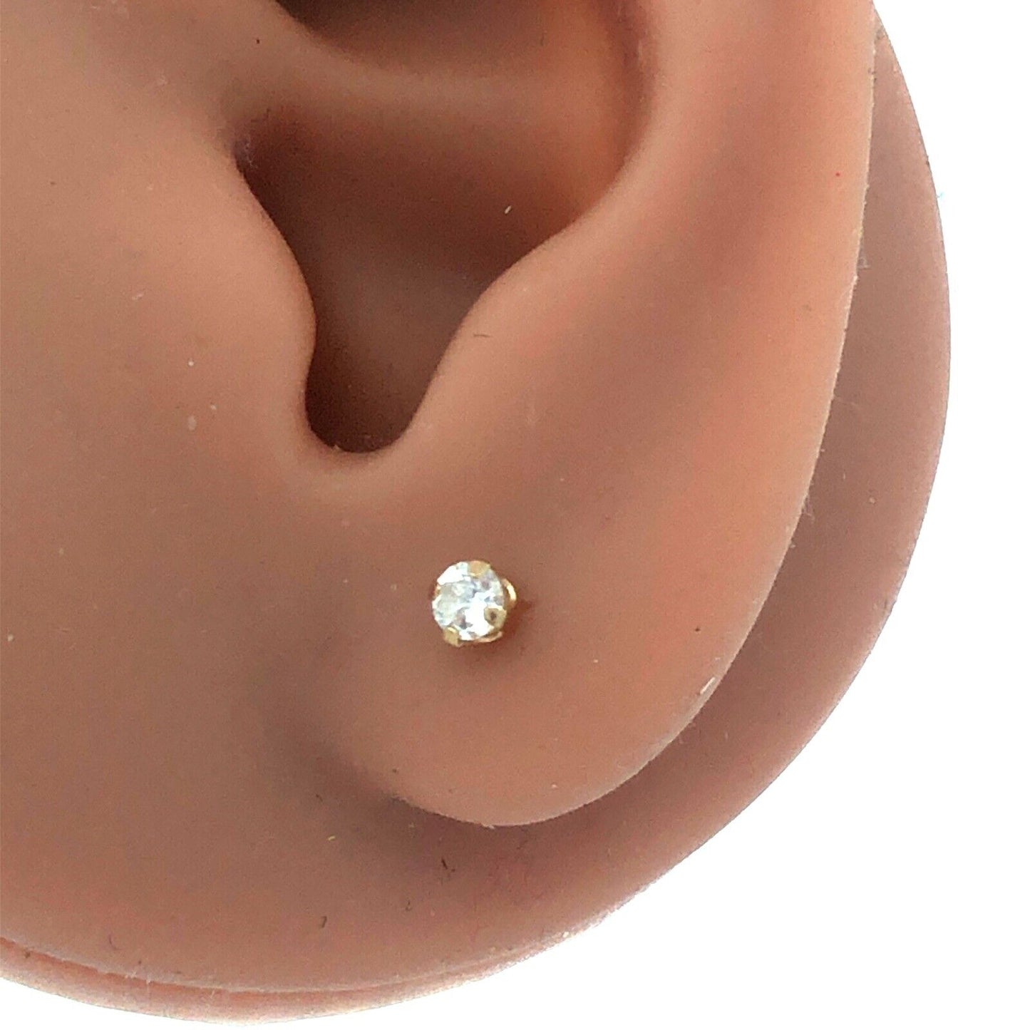 Designer 14K Yellow Gold Round Cubic Zirconia CZ Piercing Stud Earrings