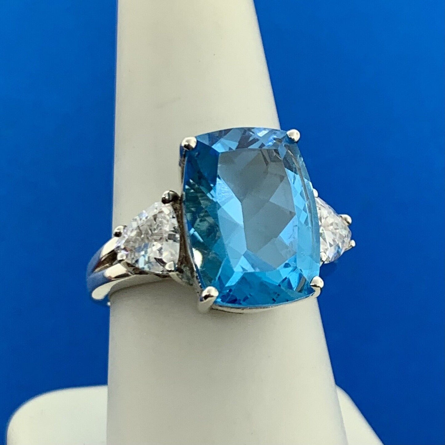 Sterling Silver 925 Blue Topaz Cubic Zirconia Accent Statement Ring