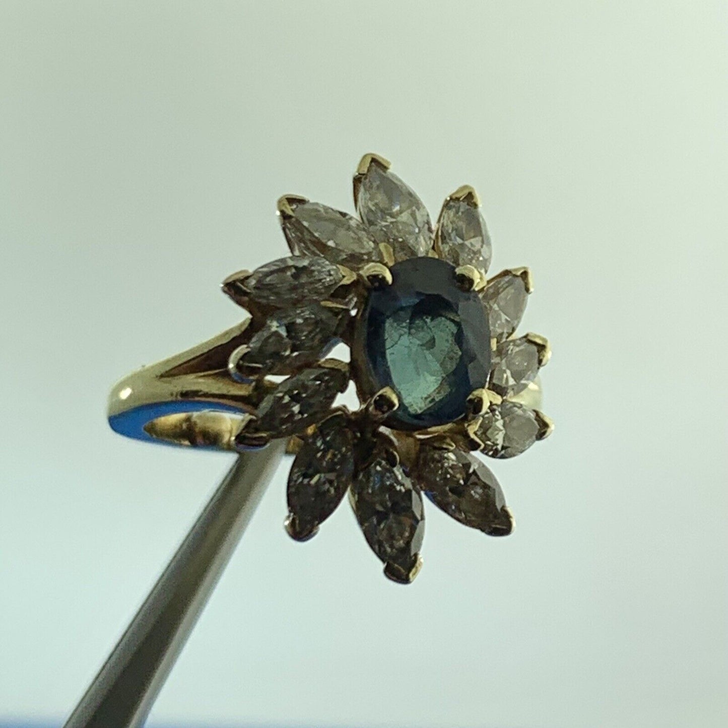 Vintage 18K Yellow Gold Topaz with Diamond Accented Statement Cocktail Ring