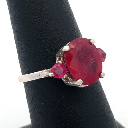 925 Sterling Silver Oval Ruby Solitaire Round Ruby Accented Cocktail Ring