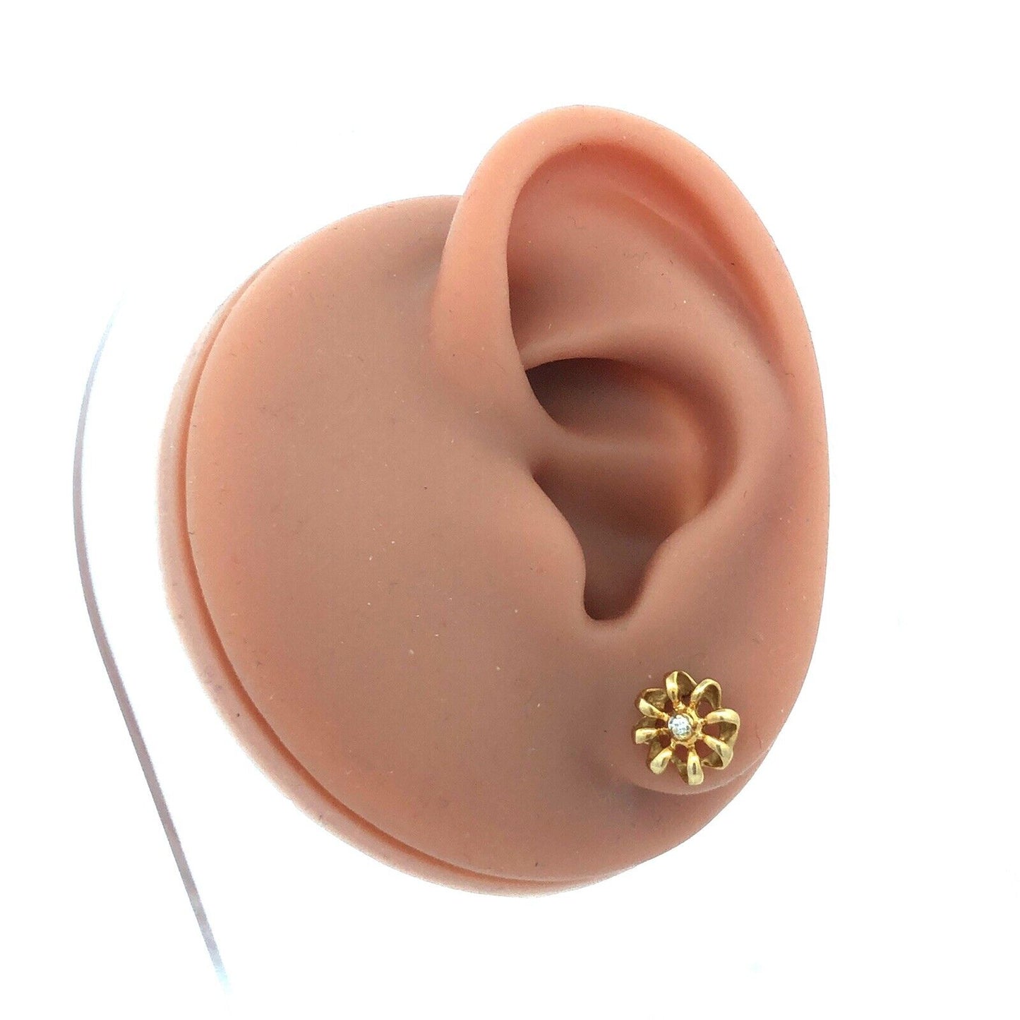 Designer 14K Yellow Gold Diamond Accented Floral Stud Earrings