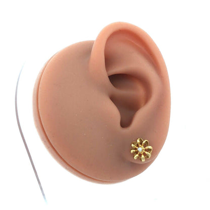 Designer 14K Yellow Gold Diamond Accented Floral Stud Earrings