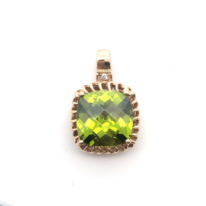 Gorgeous 14k Yellow Gold Cushion Chartreuse Green Sparkling CZ Statement Pendant