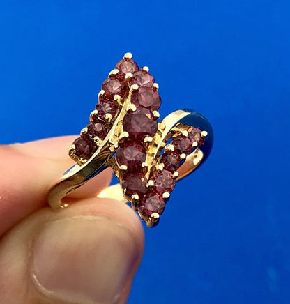 10K Yellow Gold Pink Tourmaline Bypass Cluster Cocktail Ring