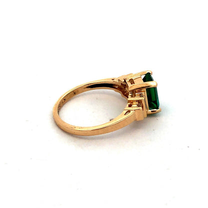 Designer SGS 14K Yellow Gold Emerald Cut Emerald Round Diamond Anniversary Ring