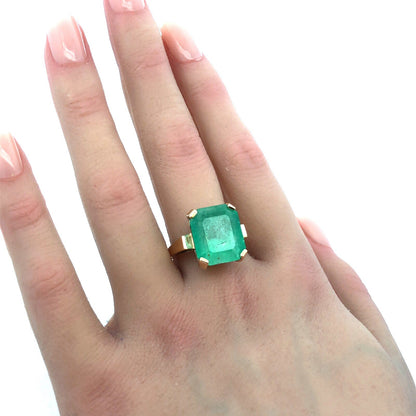 Estate Designer 14K Yellow Gold Emerald Cut Emerald Statement Solitaire Ring