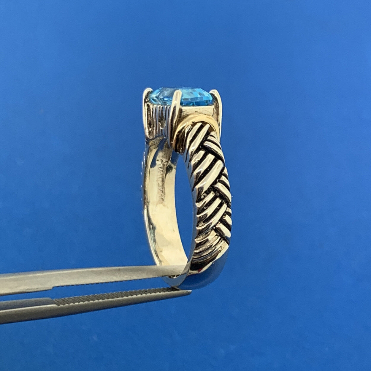 Andrea Candela 14K Yellow Gold 925 Sterling Silver Blue Topaz Woven Cable Ring