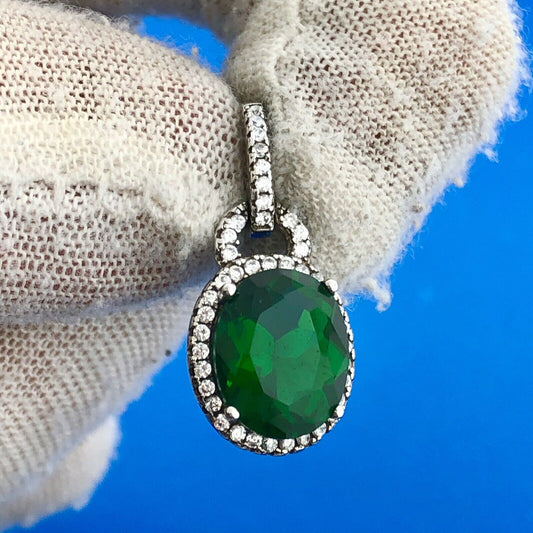 Gorgeous 925 Sterling Silver Green Tourmaline White Topaz Halo Statement Pendant