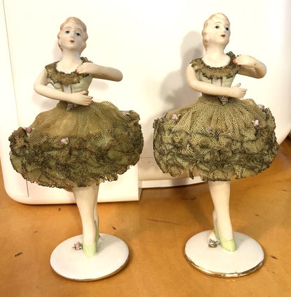 1940's Occupied Japan Porcelain Ballerina With Lace Skirt Decorative Figurine
