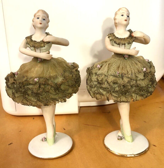 1940's Occupied Japan Porcelain Ballerina With Lace Skirt Decorative Figurine