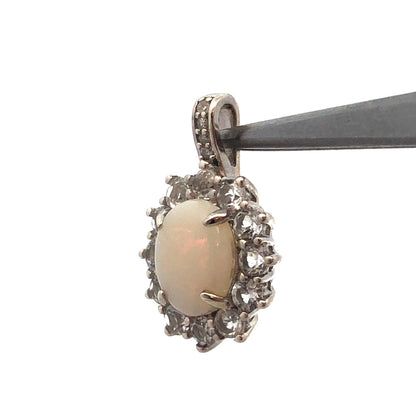 Designer CN 925 Sterling Silver Oval White Opal White Topaz Diamond Pendant