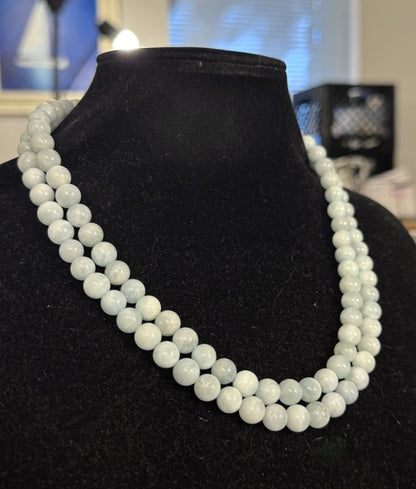 Estate 925 Sterling Silver Blue Lace Agate Double Row Beaded Statement Necklace