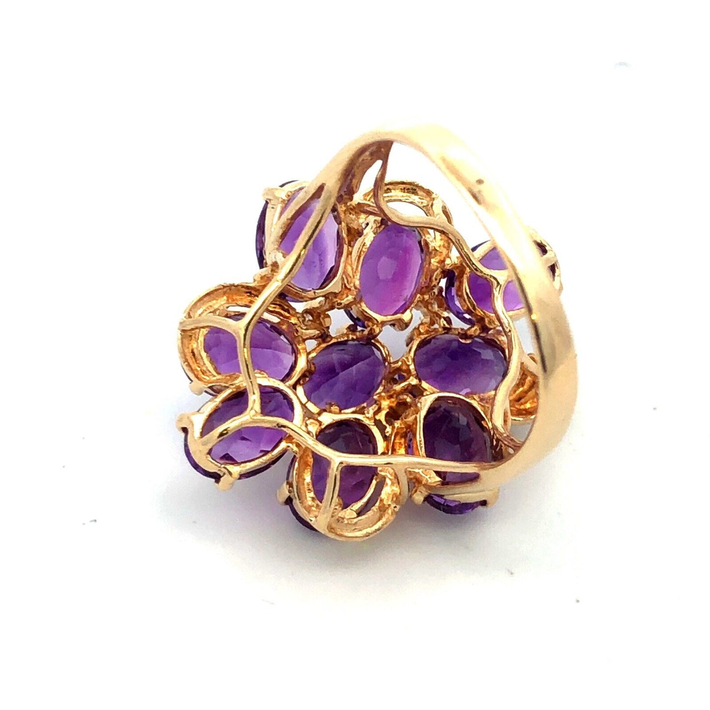 Designer 14K Yellow Gold Lab Created Oval Amethyst Diamond Cluster Cocktail Ring