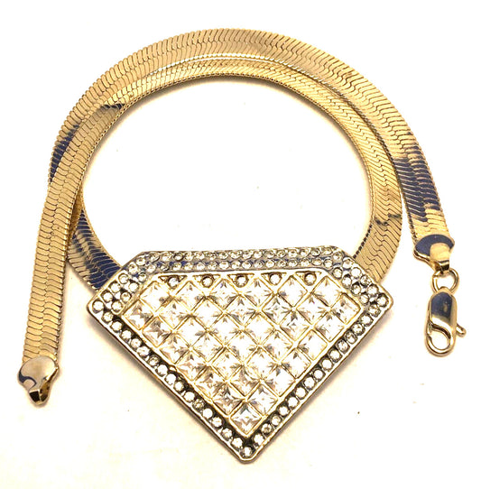 Runway Couture Gold Tone Rhinestone Herringbone Statement Collar Necklace