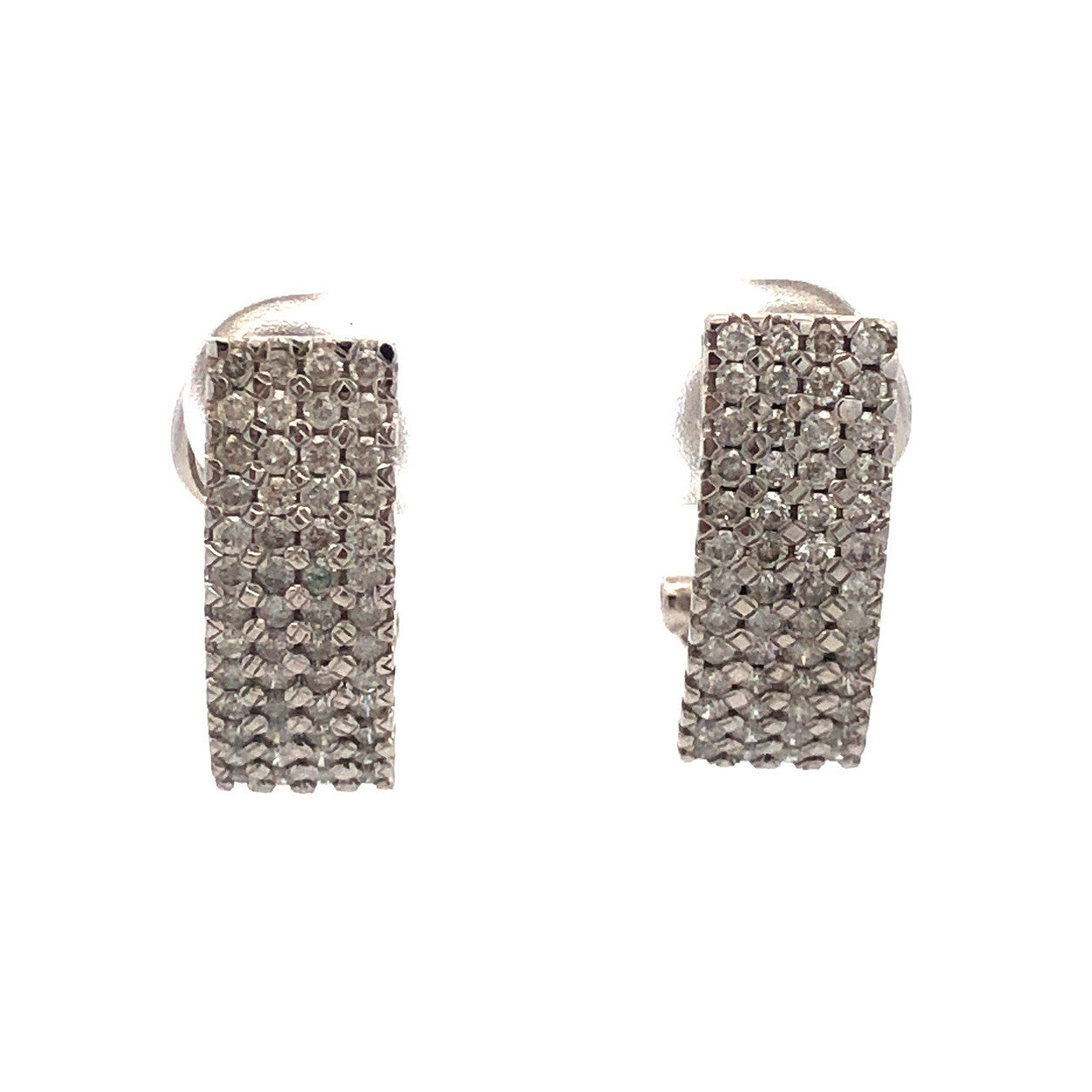 14K White Gold Diamond Bridal Anniversary Birthday Half Hoop Bar Earrings