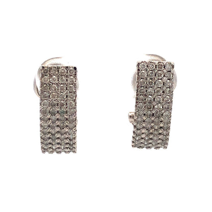 14K White Gold Diamond Bridal Anniversary Birthday Half Hoop Bar Earrings