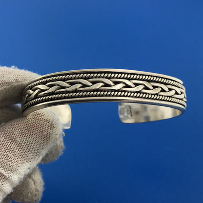 Mexico Sterling Silver 925 Needlepoint Basket Weave Design Cuff Bracelet